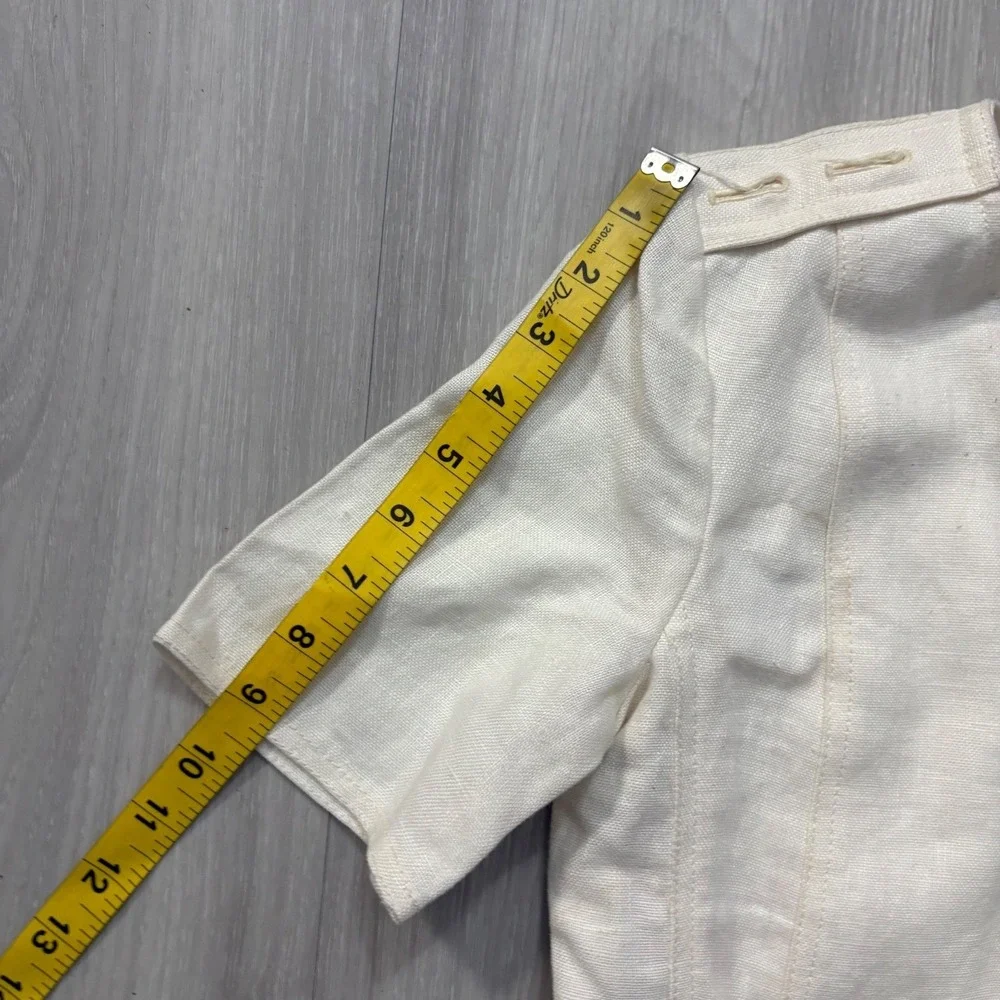 Tory Burch Dress Women Cream Linen Shift Short Sleeve Epaulet Detail Size 00